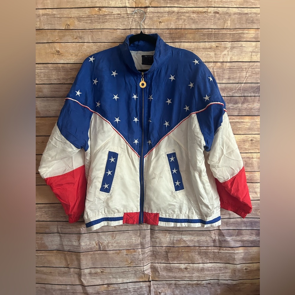 Vintage Mureli Silk Track Jacket Patriotic 4th of July Womens XL